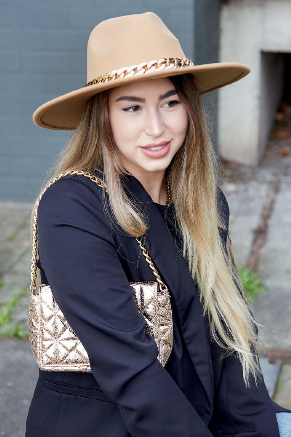 Fedora hat with chain Green Polyester h5Picture4